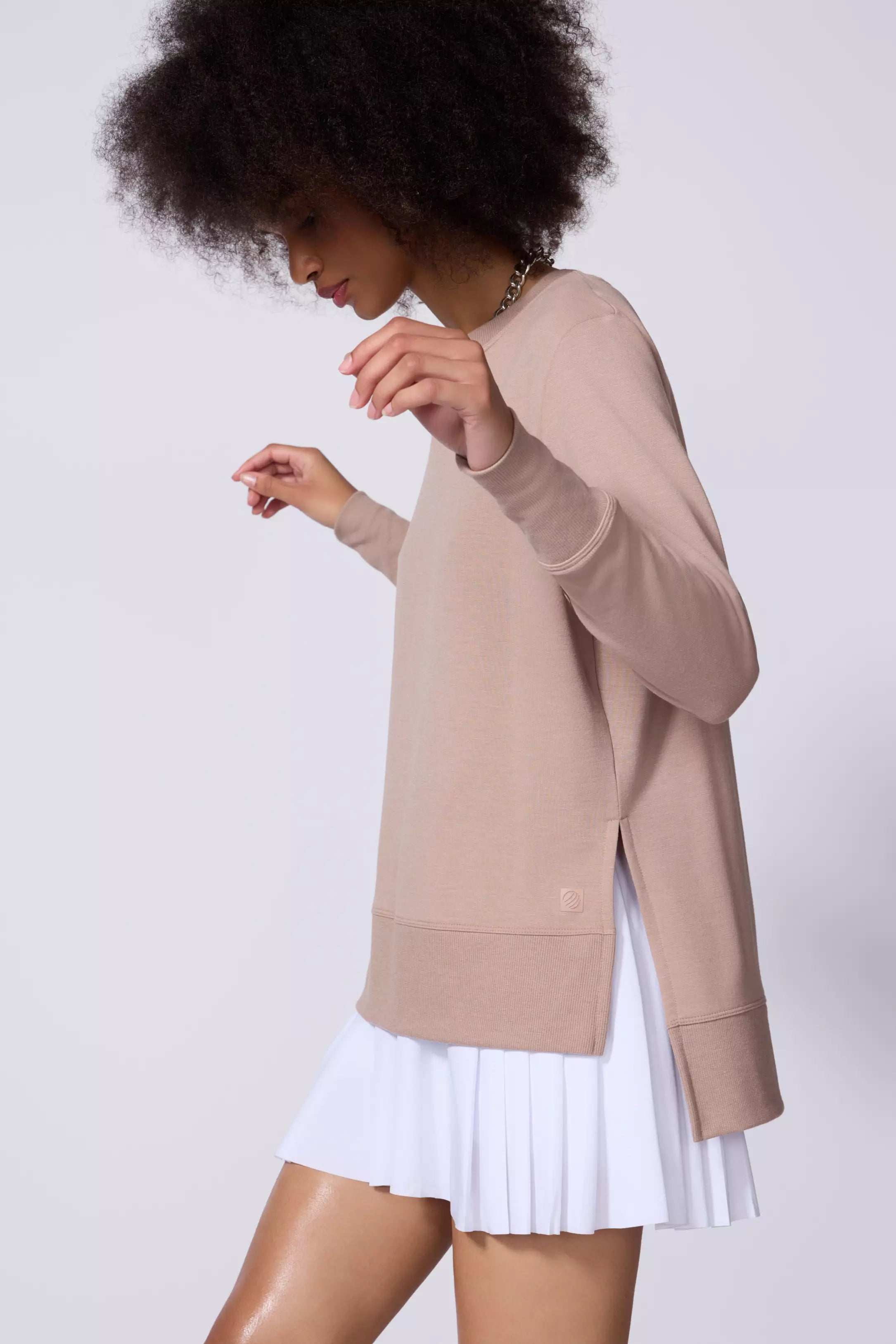 Cozy Fleece Side Slit Pullover - Taupe