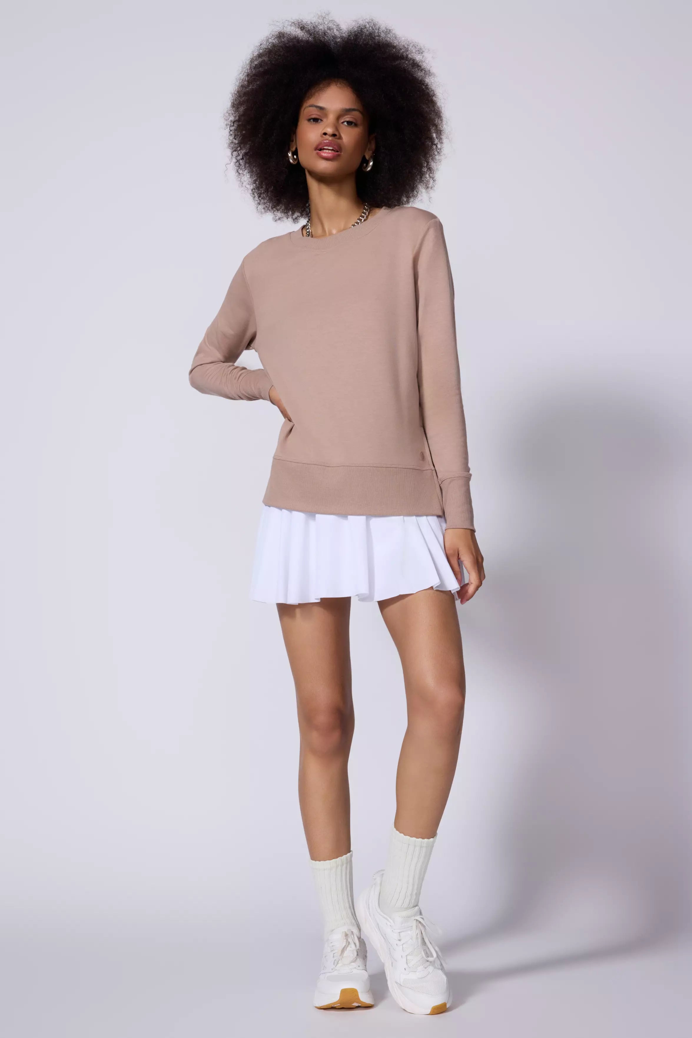 Cozy Fleece Side Slit Pullover - Taupe