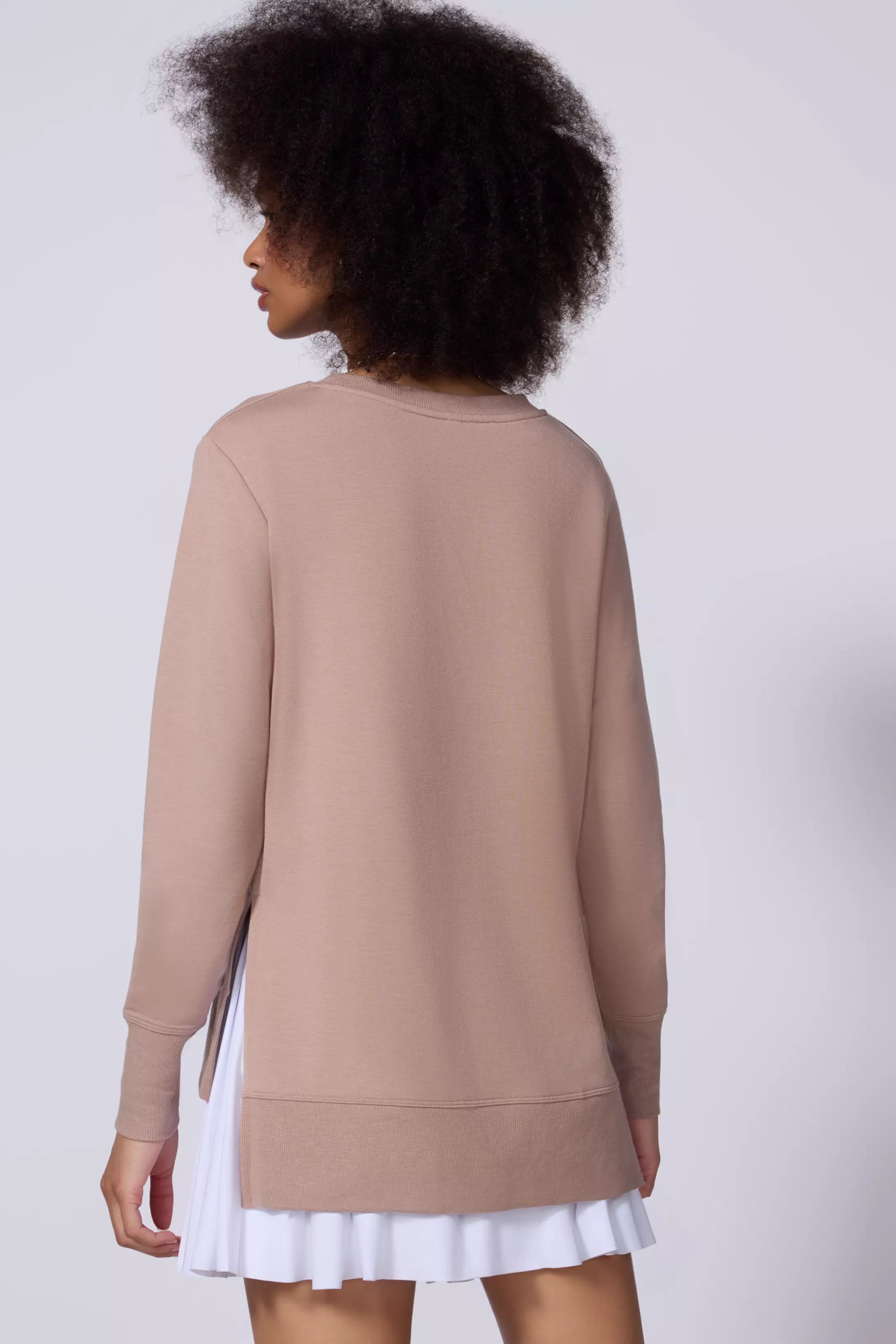 Cozy Fleece Side Slit Pullover - Taupe