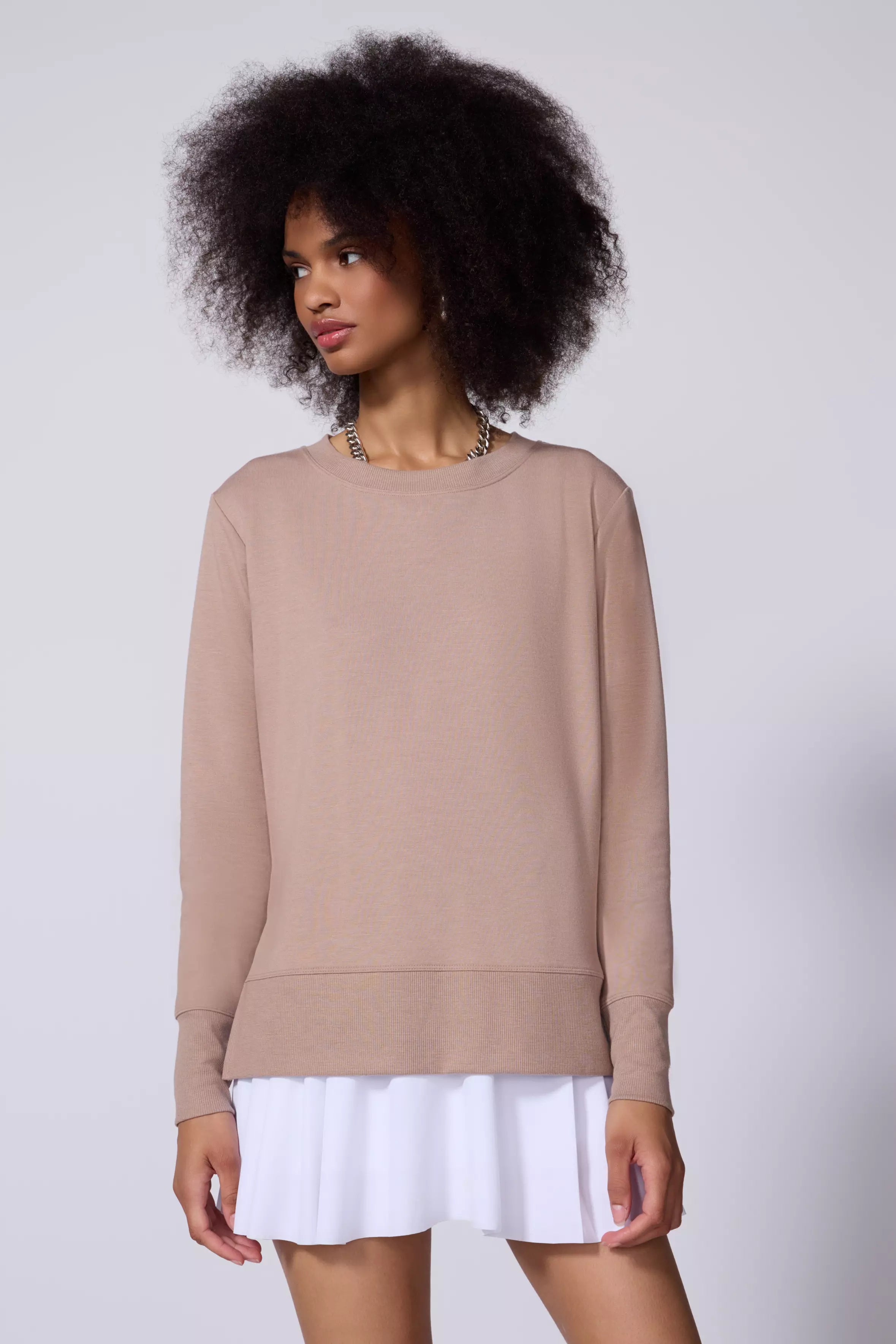 Cozy Fleece Side Slit Pullover - Taupe