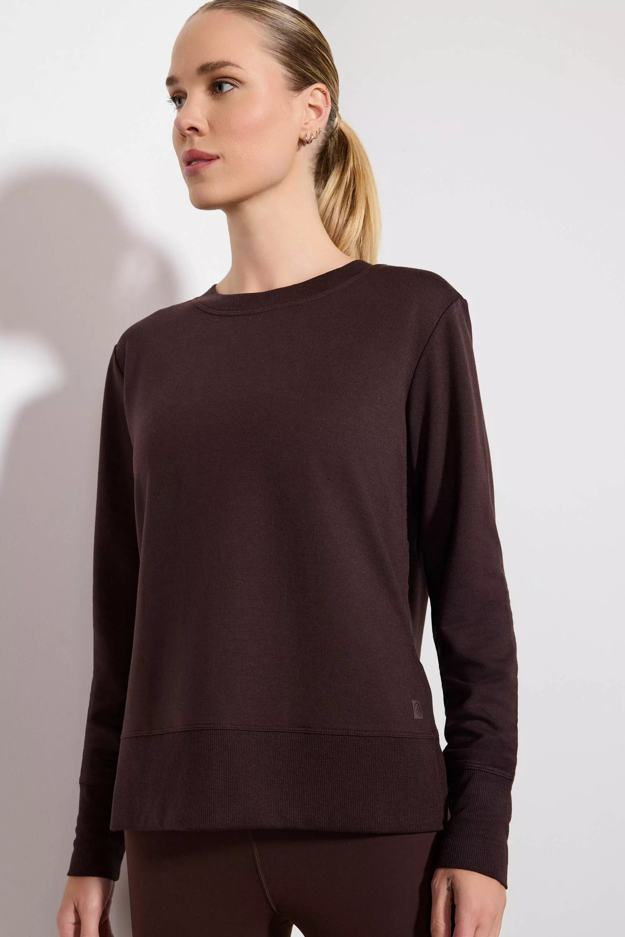 Cozy Fleece Side Slit Pullover - Chocolate Brown