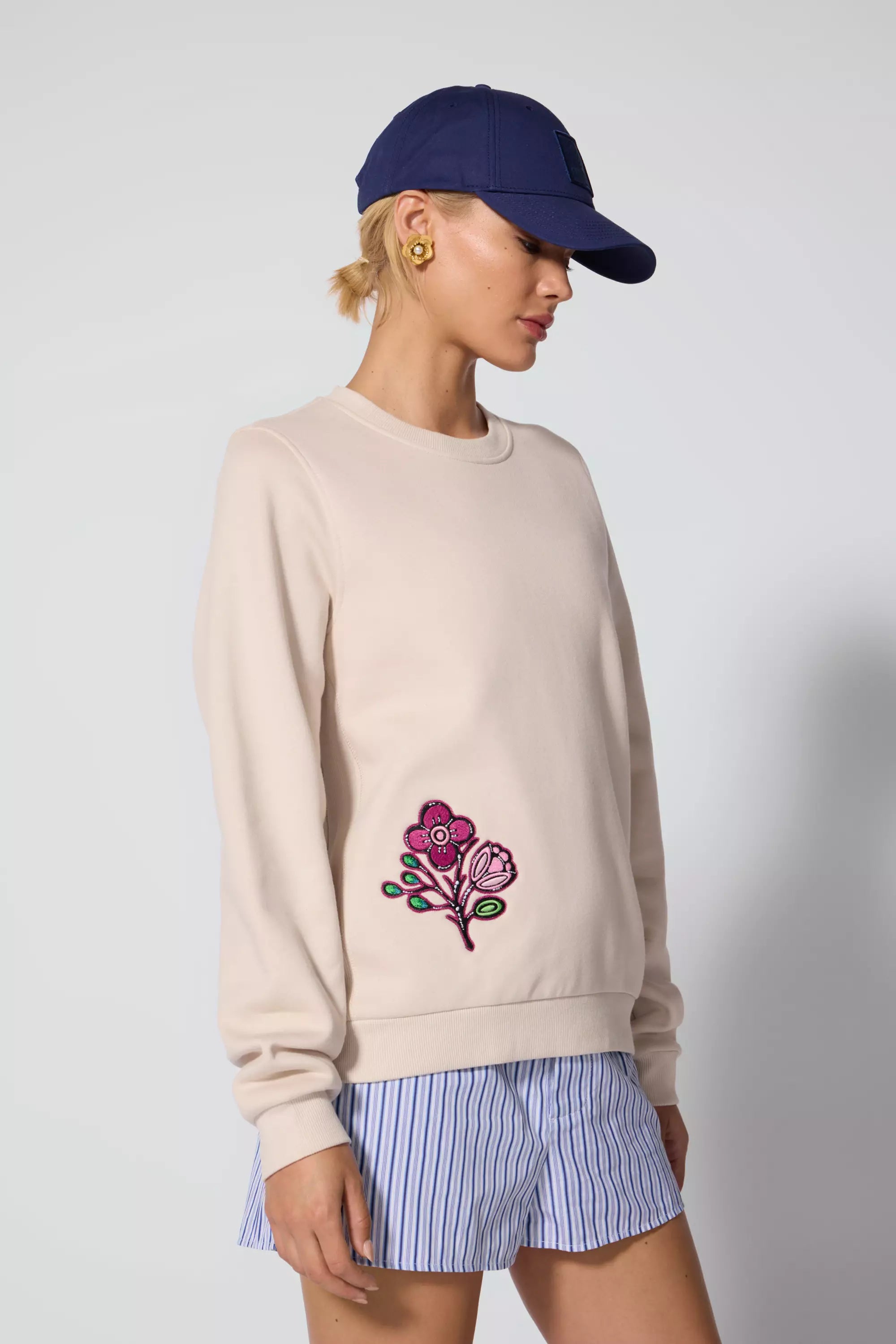 Comfort Fleece Embroidered Sweatshirt - Stone