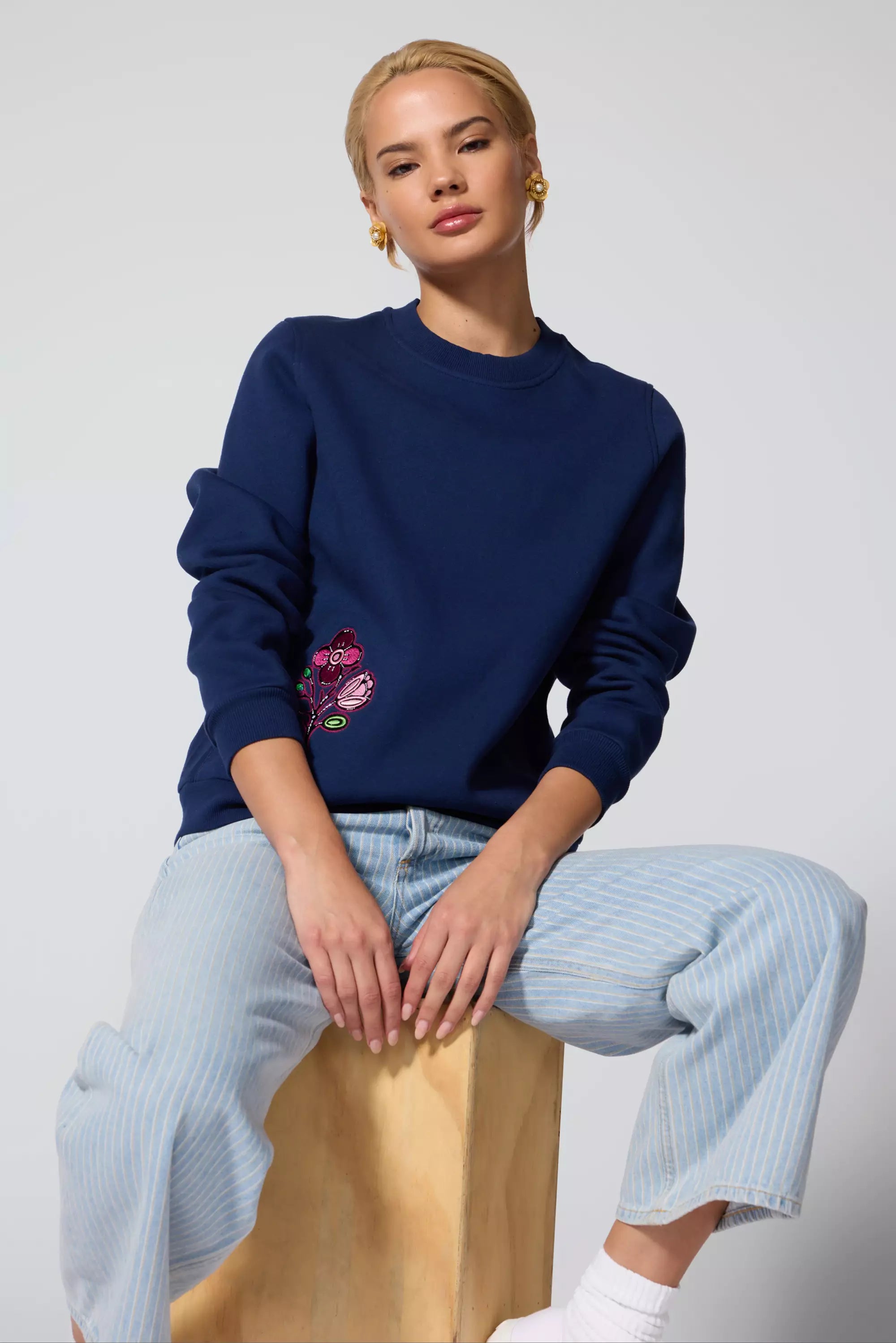 Comfort Fleece Embroidered Sweatshirt - Navy