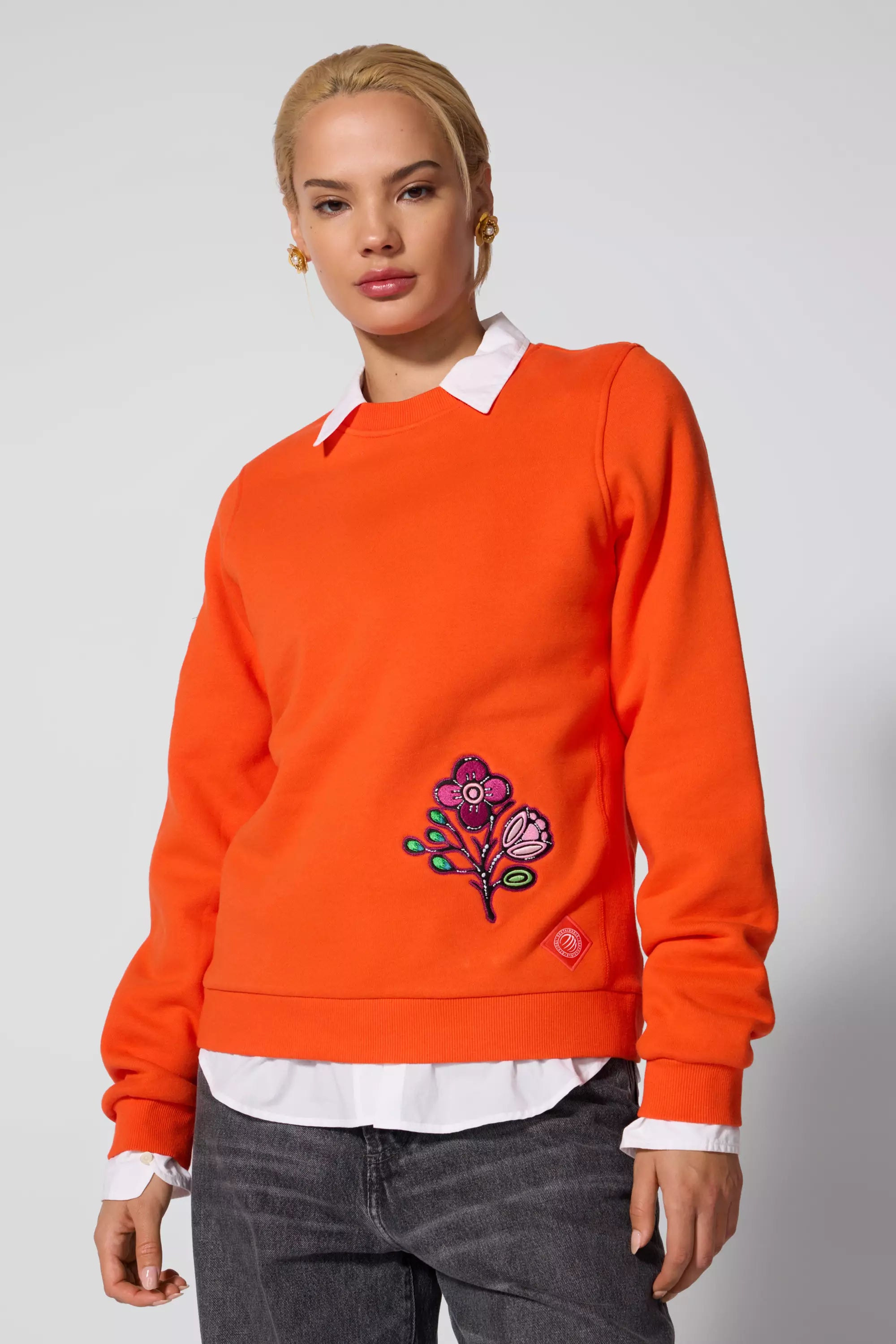 Sweat-shirt brodé Luxefleece - orange épicé