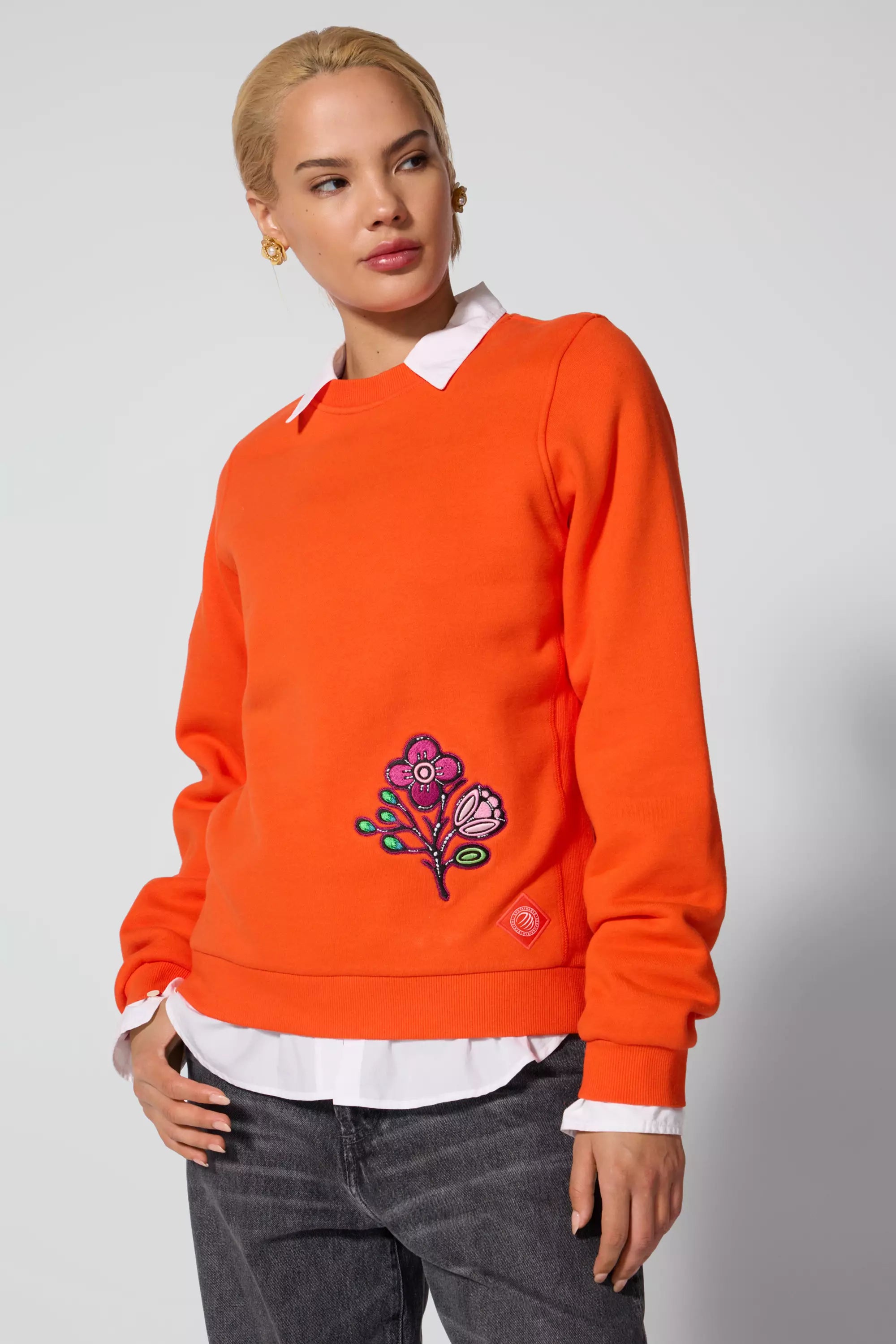 Comfort Fleece Embroidered Sweatshirt - Spicy Orange