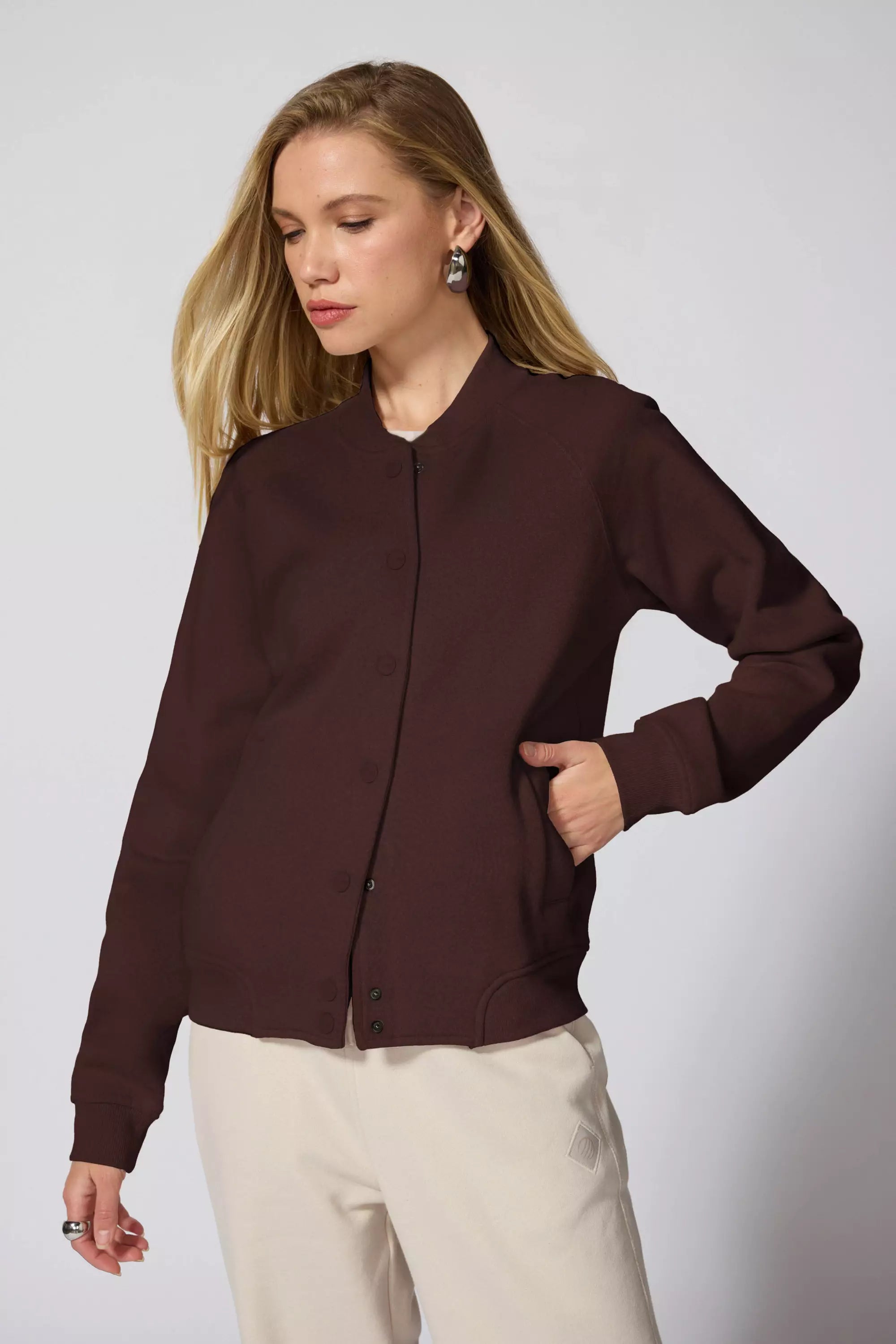 Comfort Fleece Bomber - Chocolate Brown