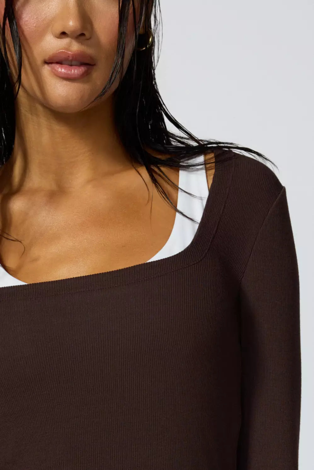 Baby Rib Square Neck Tee - Chocolate Brown