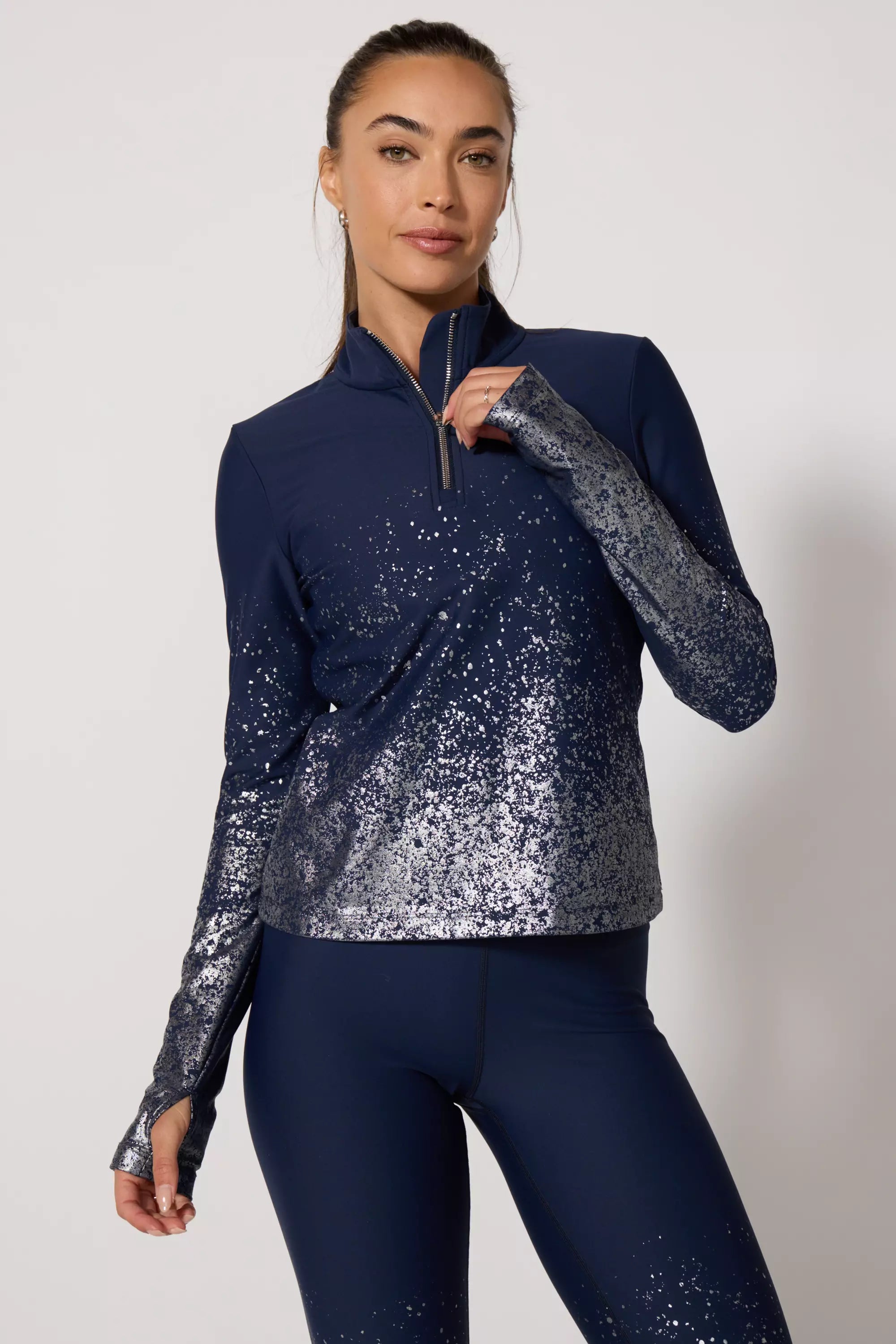 Foil Print Quarter Zip - Deep Navy