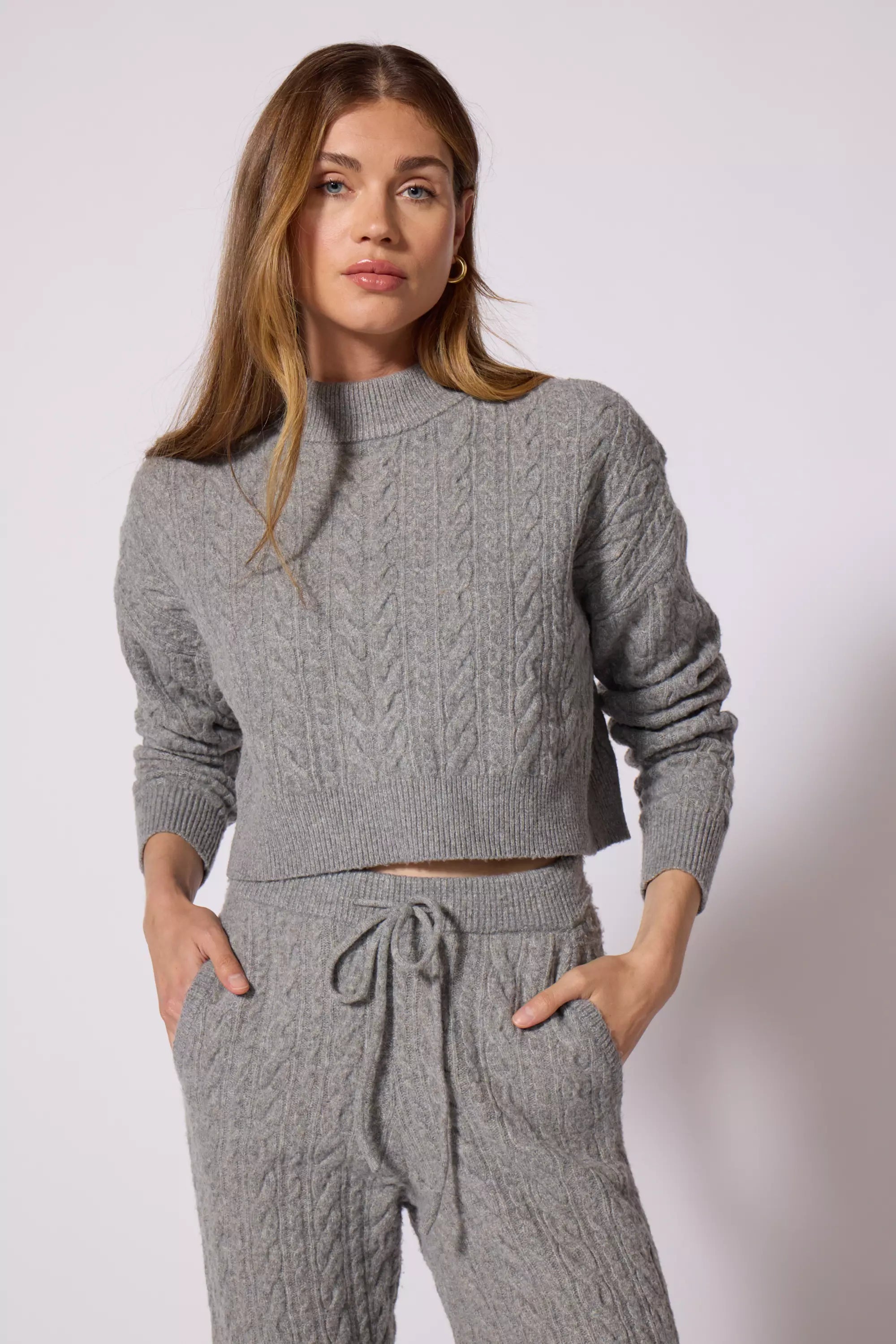 Pull couché en tricot en tricot - Gris en acier HTR