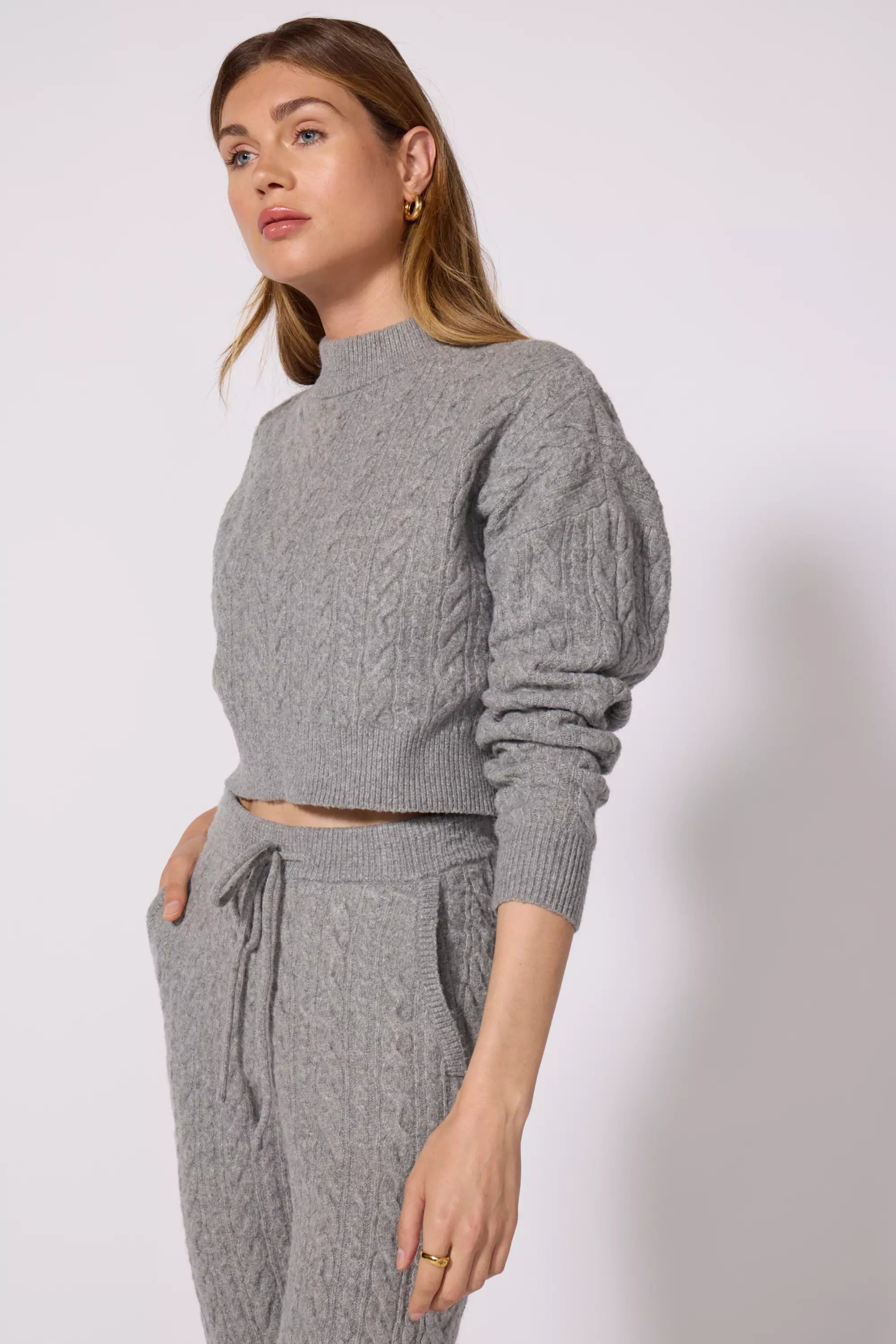 Pull couché en tricot en tricot - Gris en acier HTR