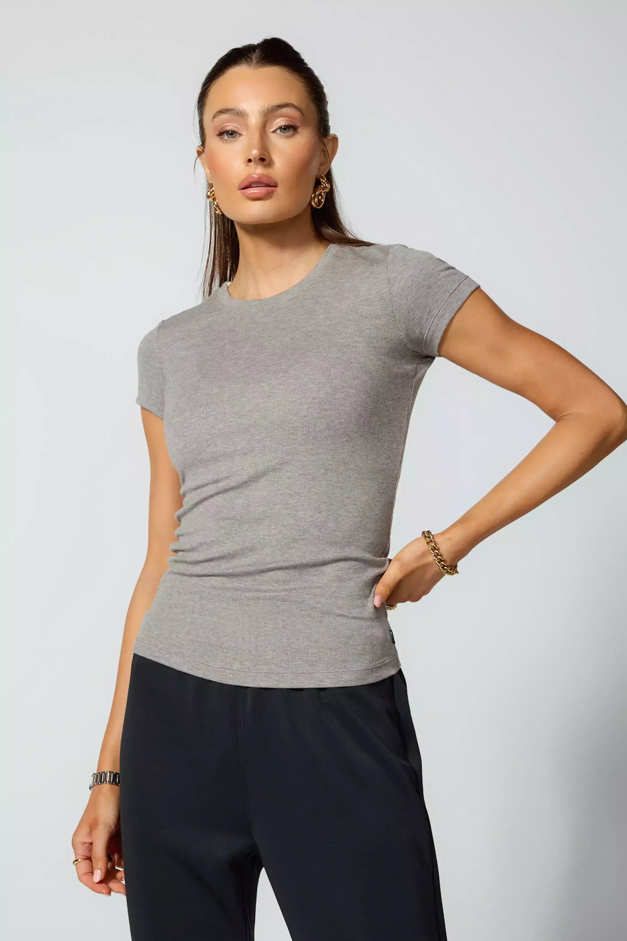 T-shirt de côtes de bébé - HTR en acier gris