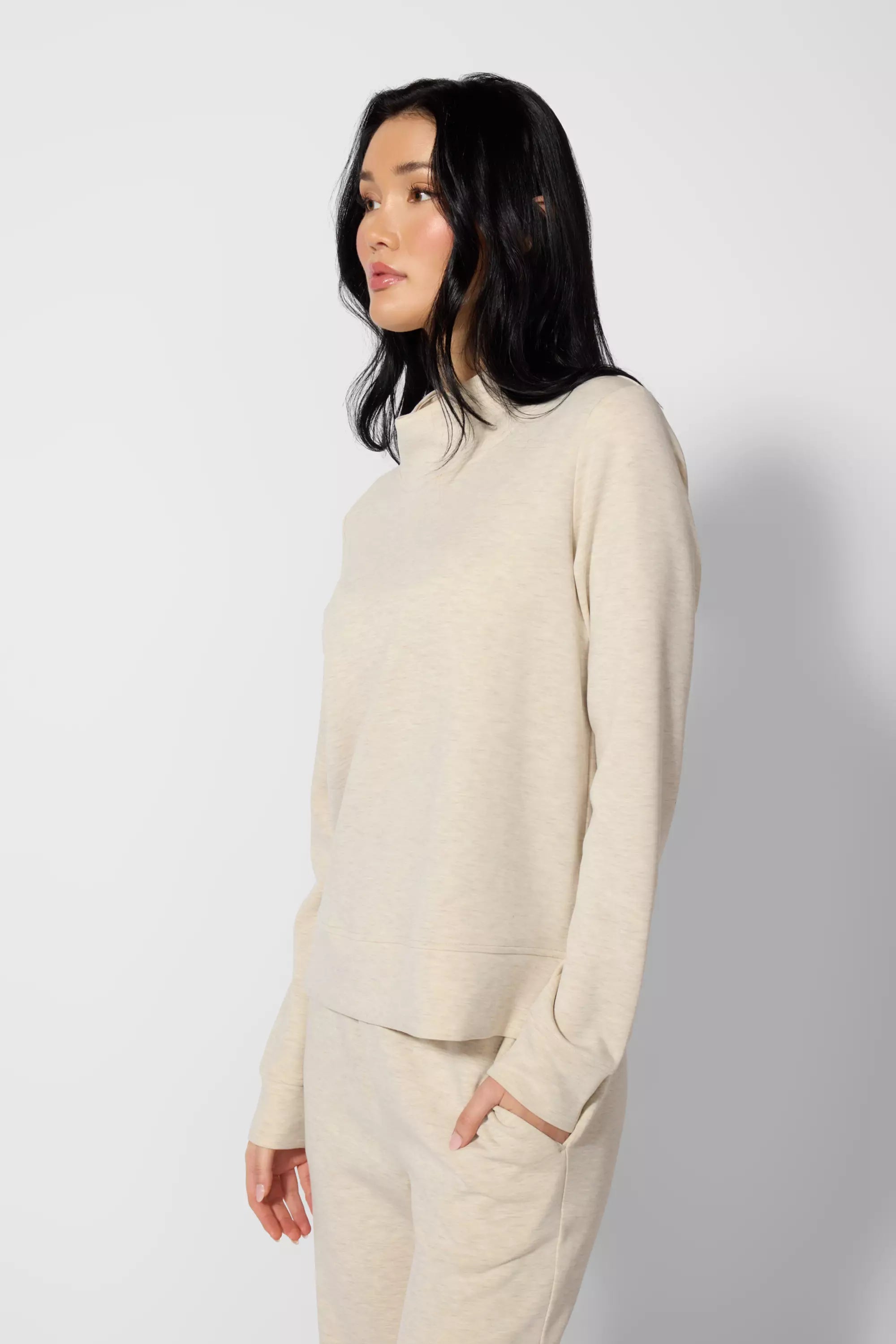 Dreamweave Mock Neck Sweatshirt - Htr Brown Rice