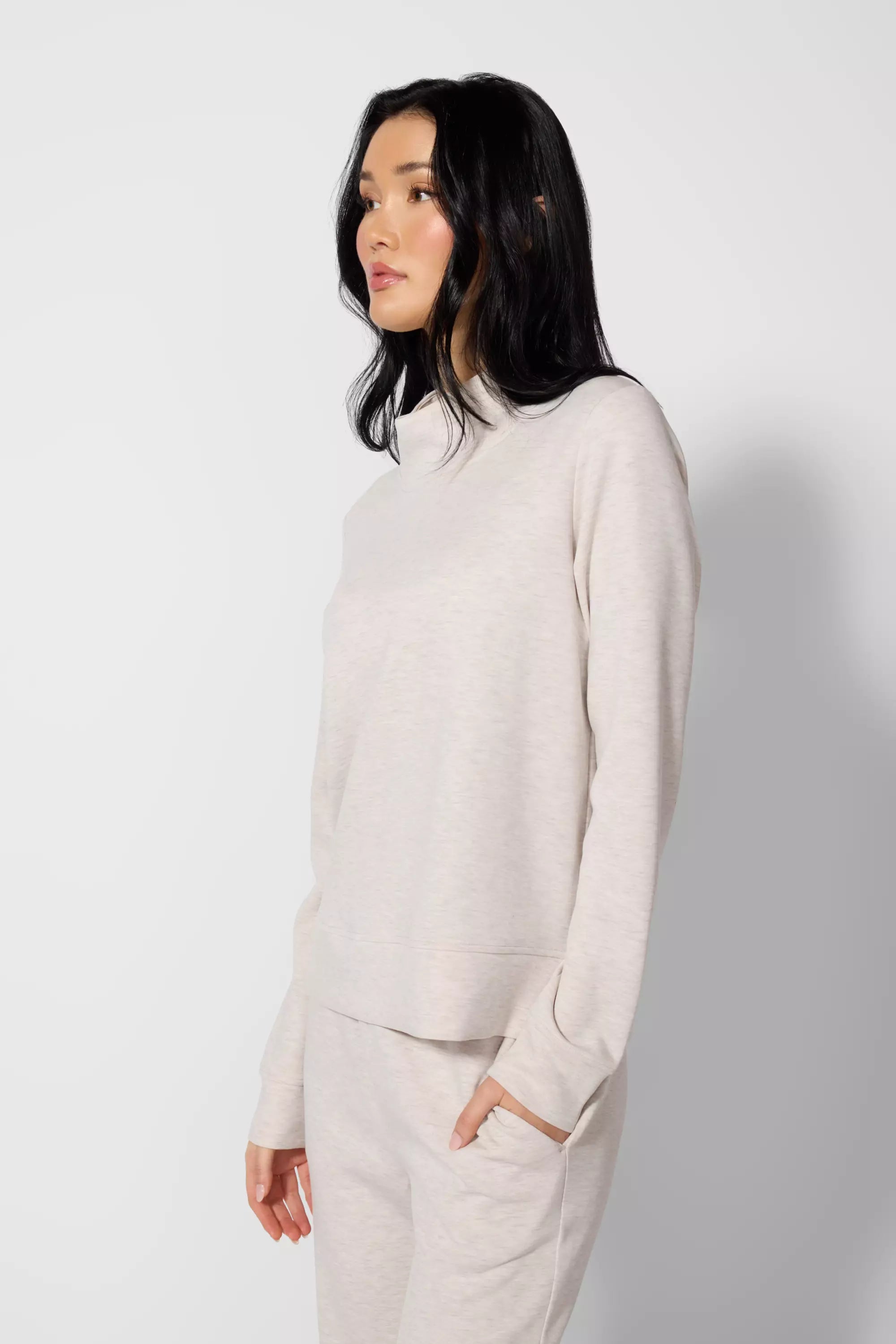 Dreamweave Mock Neck Sweatshirt - Htr Birch