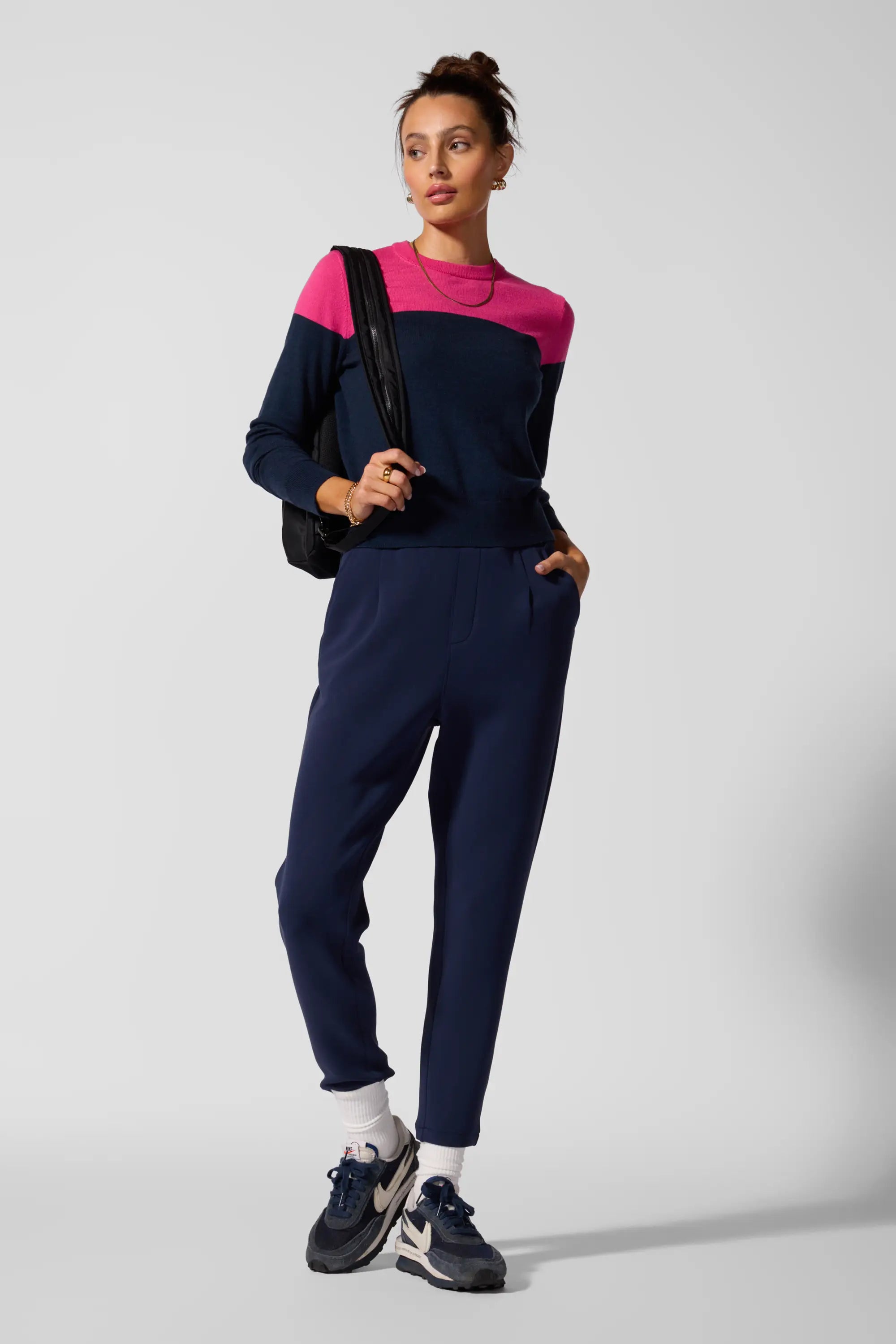 Merino Crew Neck - Navy Blazer/Fuchsia