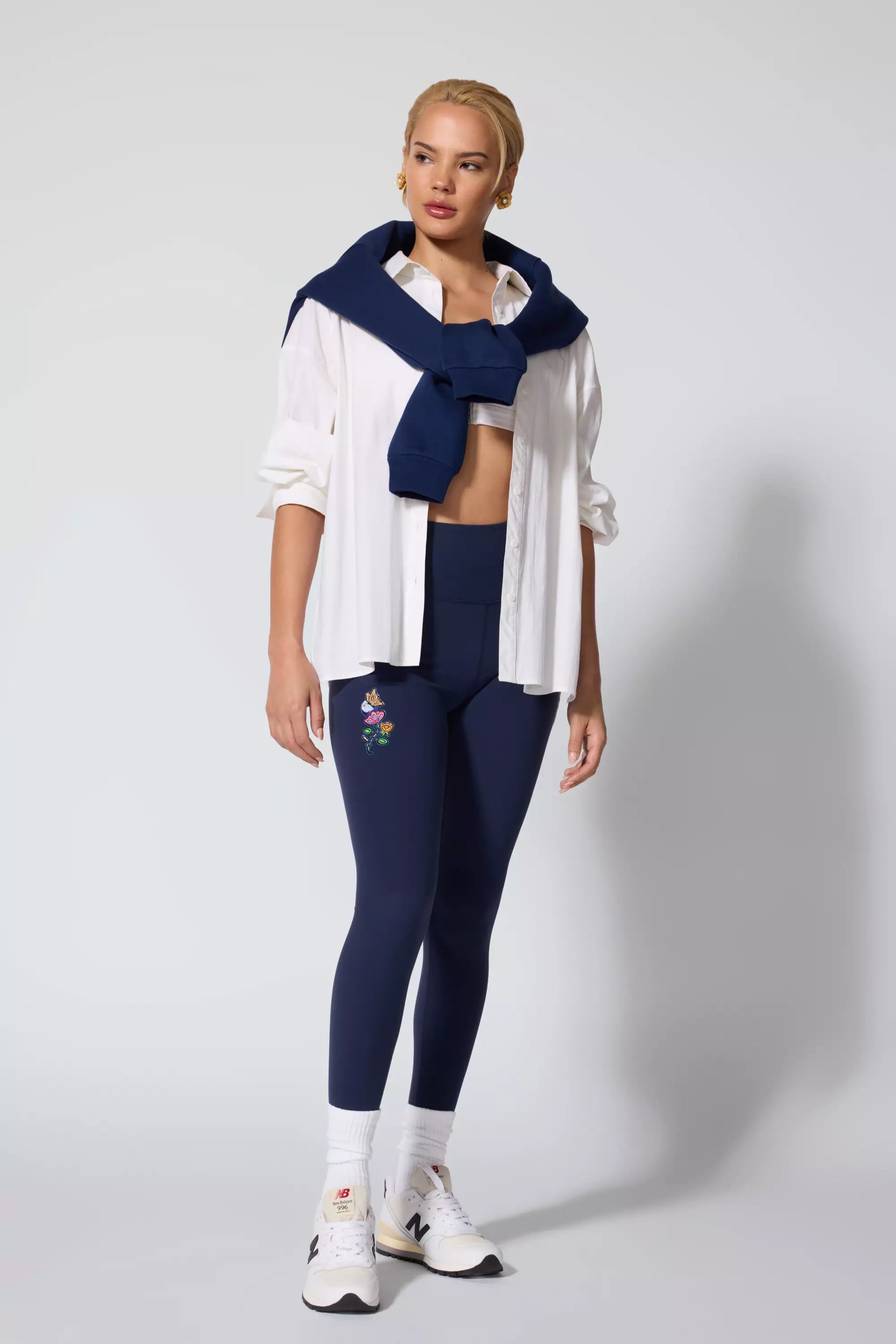 Velocity Embroidered Legging - Deep Navy