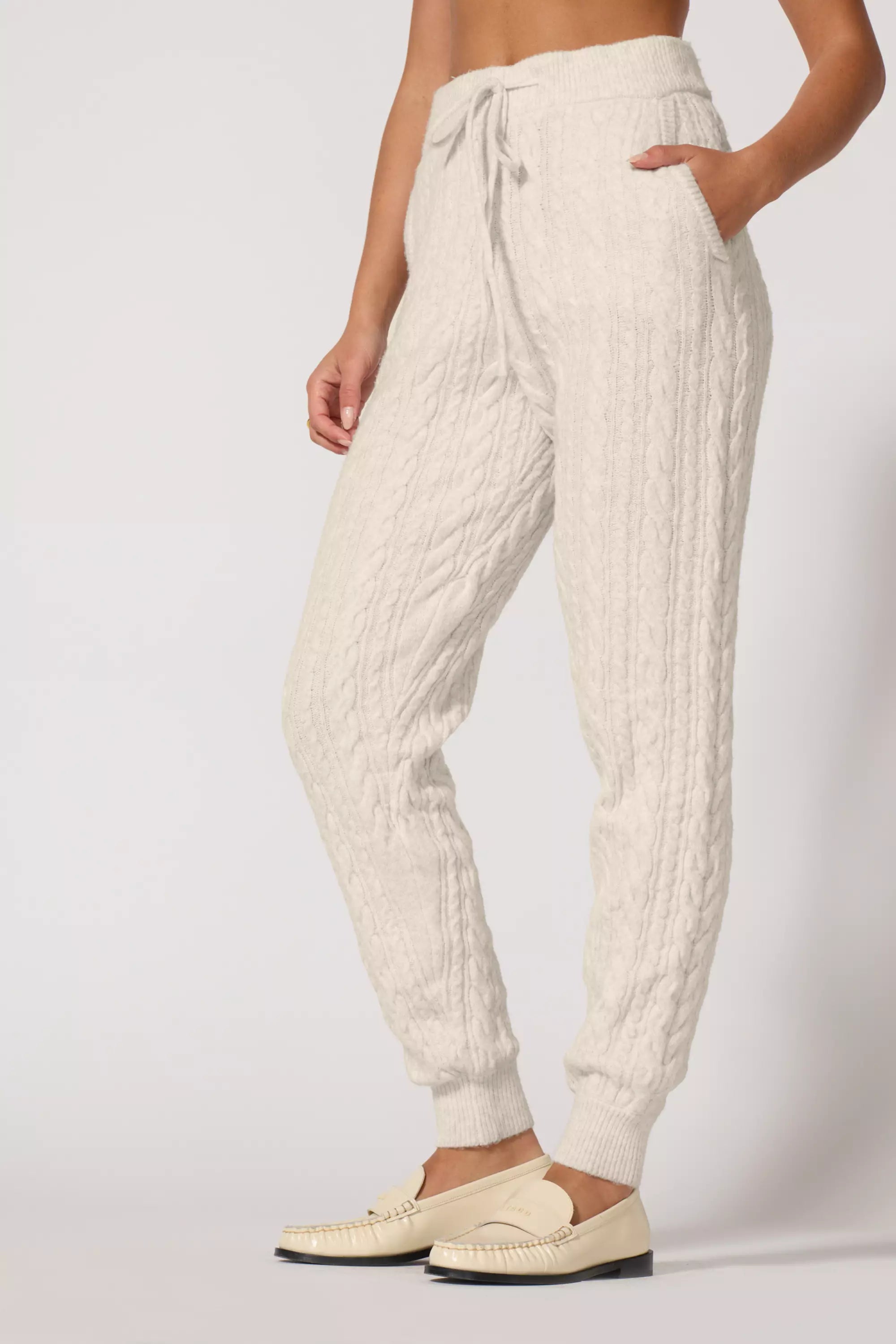 Cable Knit Jogger - Htr Birch