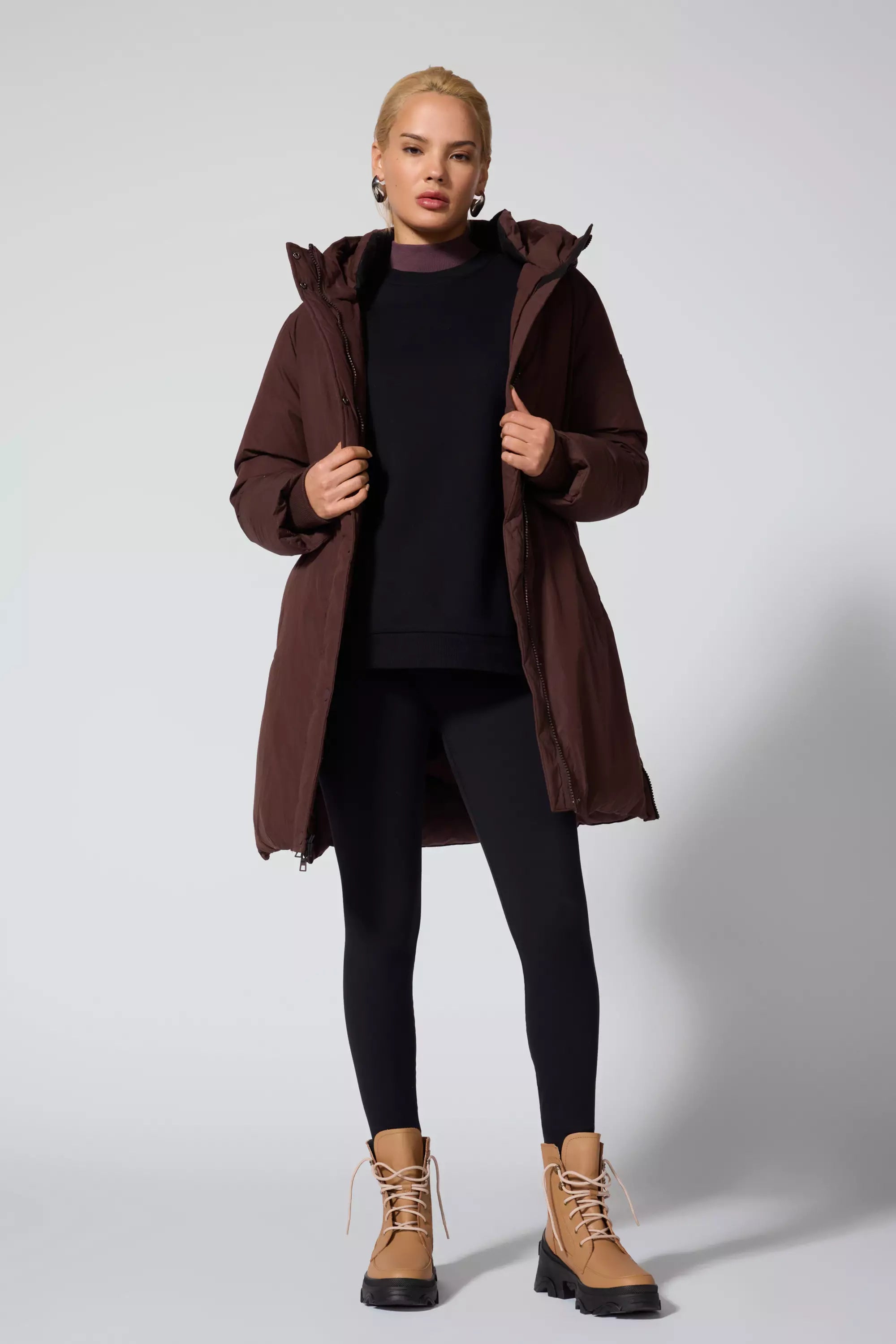 RDS Down Midi Puffer - Chocolate Brown