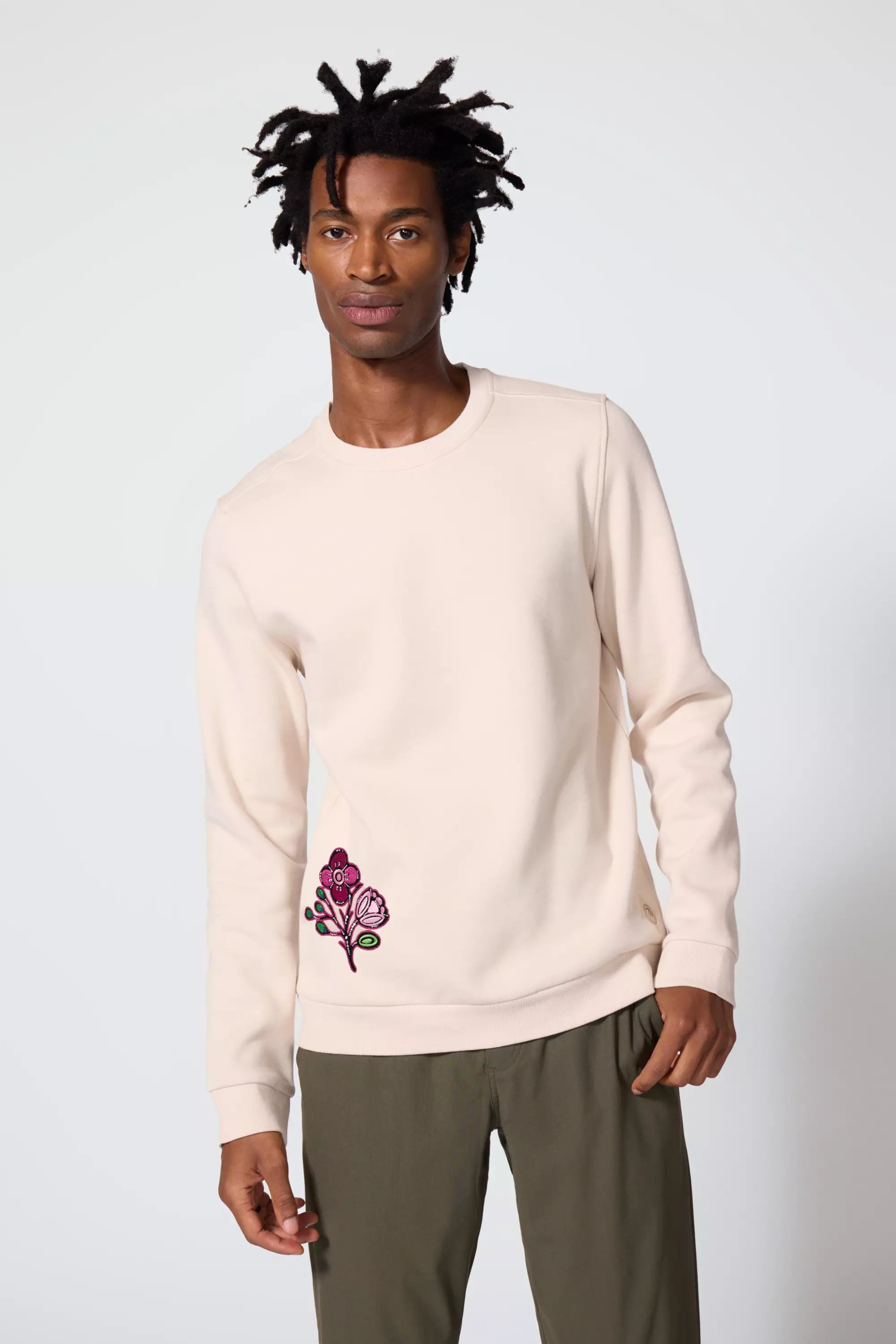 Comfort Men's Fleece Embroidered Sweatshirt - Stone