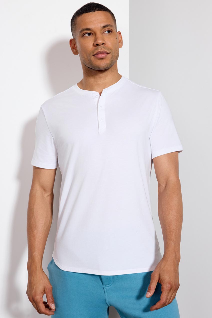 Pima Cotton Henley With Curved Hem - White