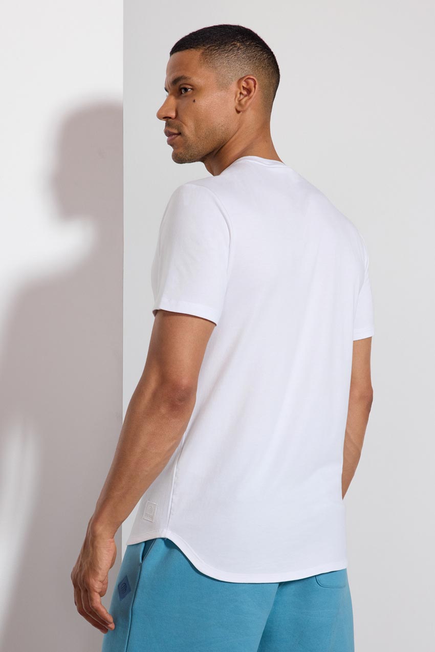 Pima Cotton Henley With Curved Hem - White