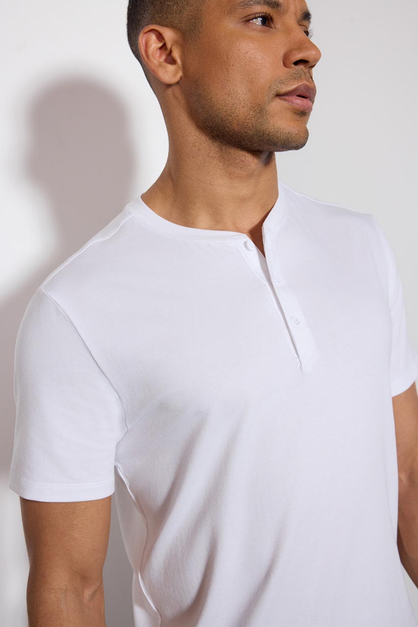 Pima Cotton Henley With Curved Hem - White