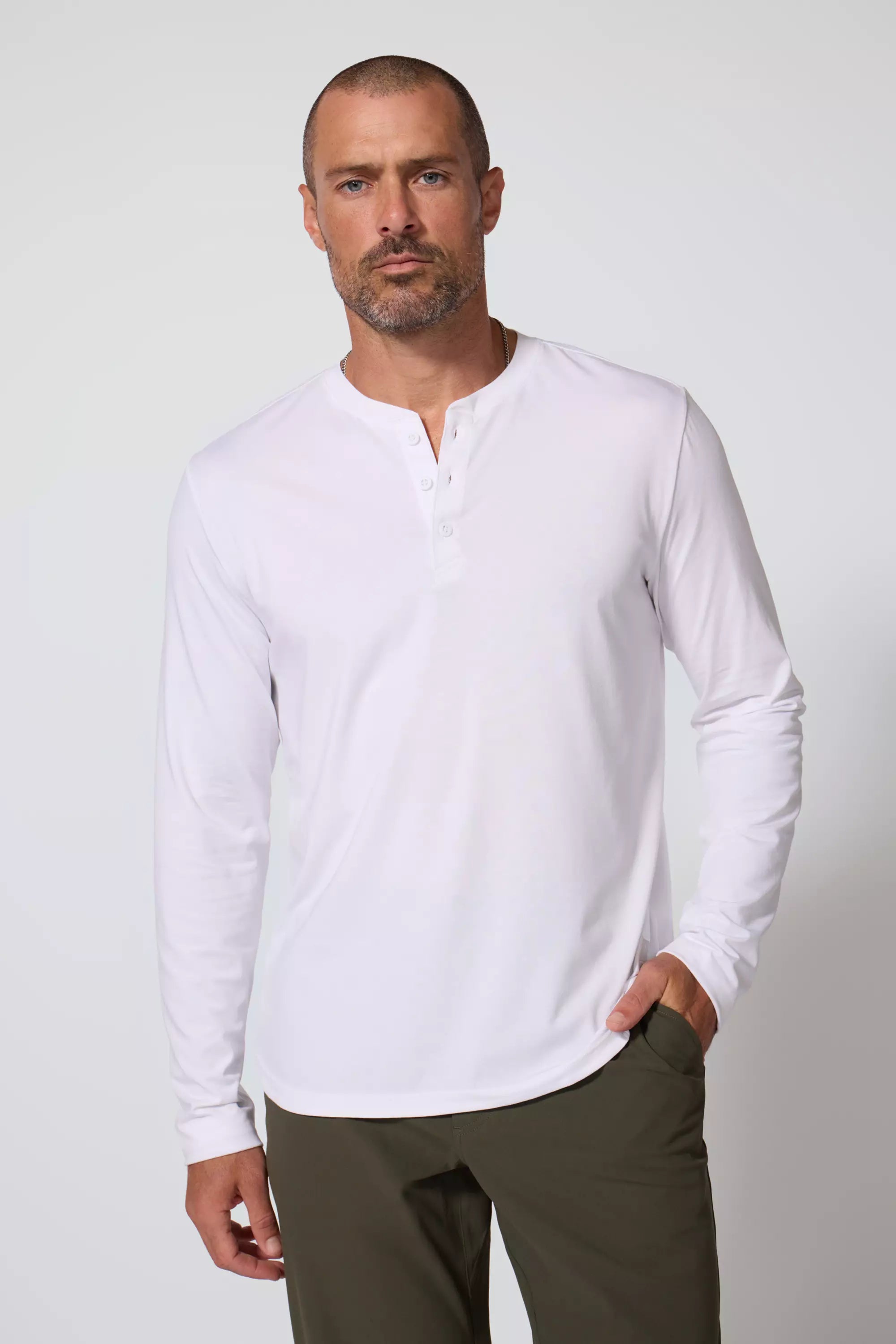 Pima Cotton Henley - Blanc