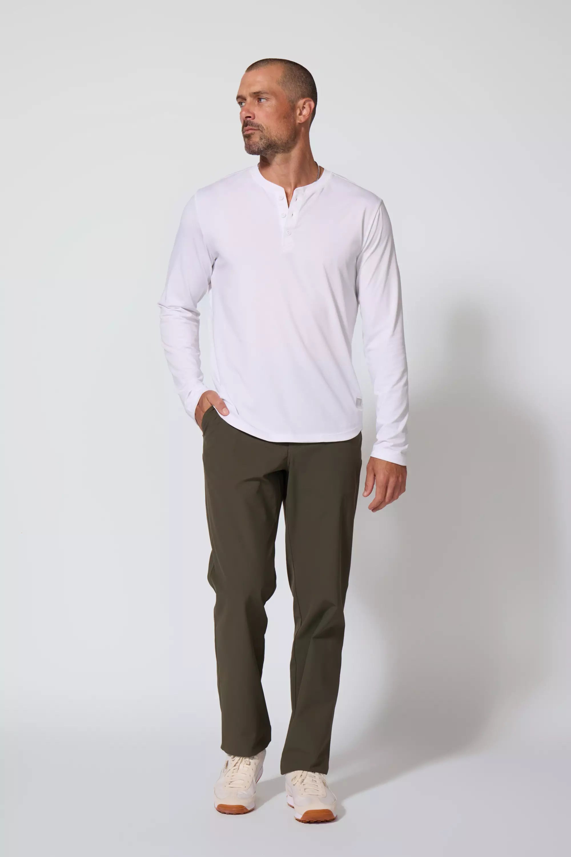 Pima Cotton Henley - Blanc