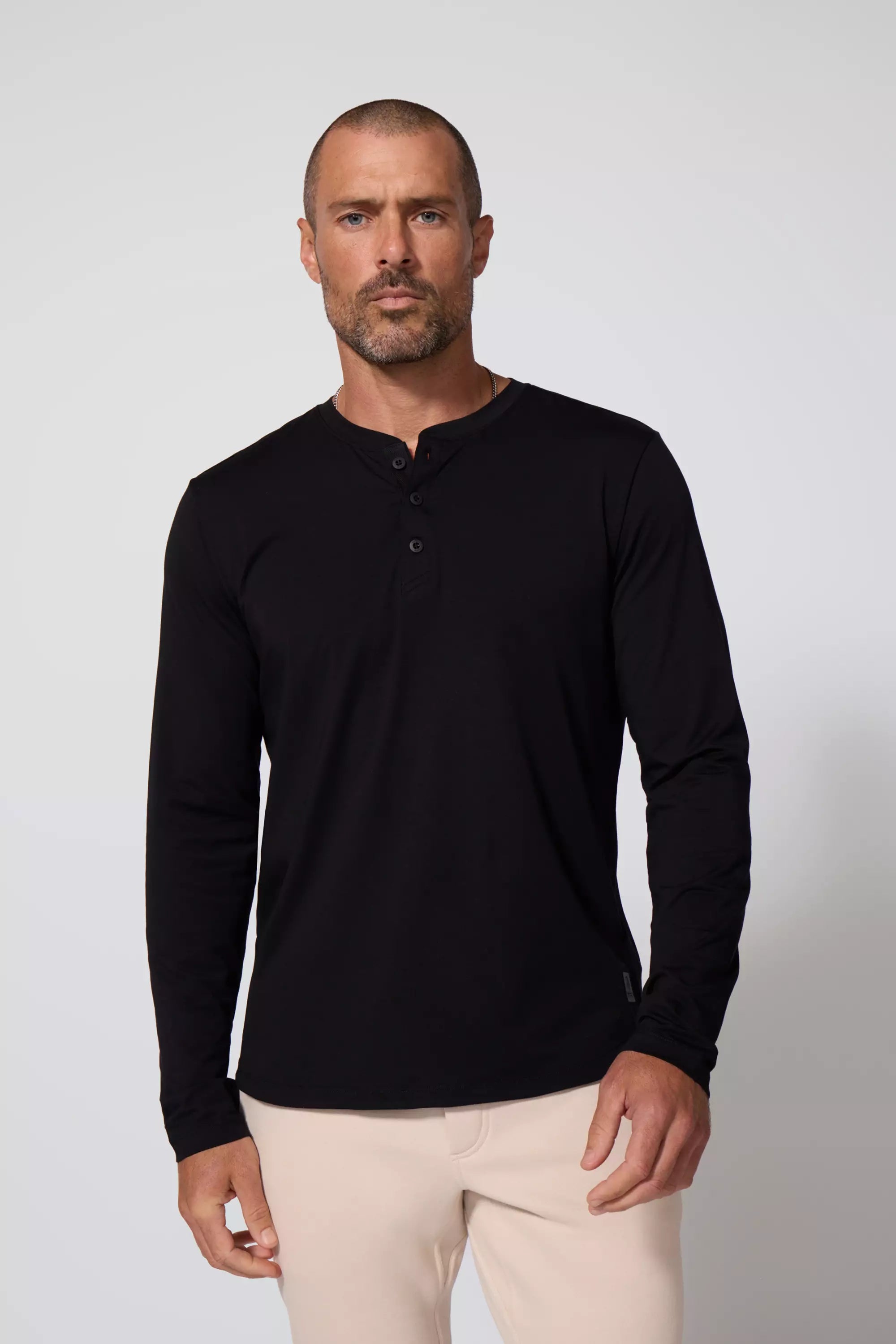 Pima Cotton Henley - Black