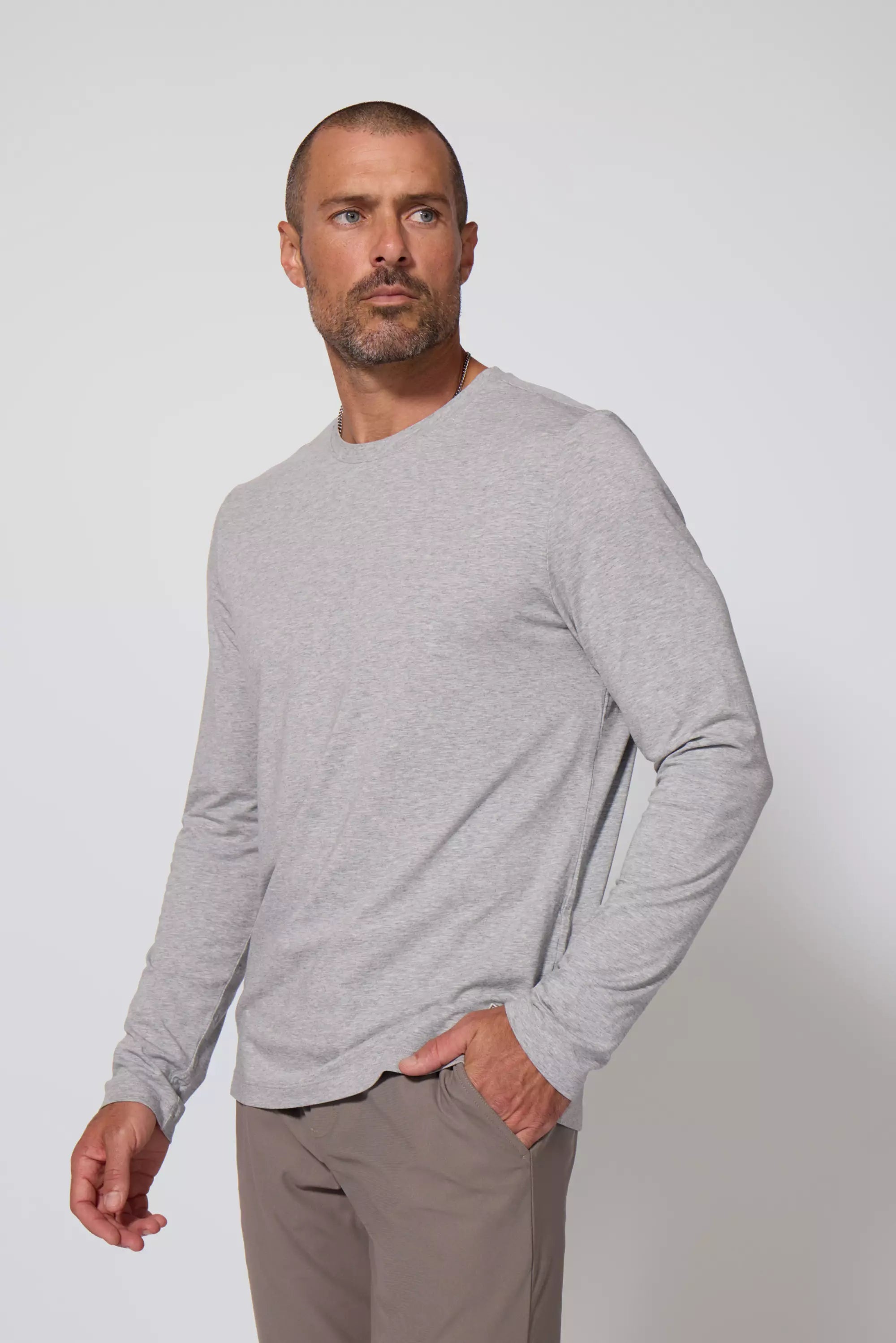 Pima Cotton Long Sleeve Tee - Htr Concrete