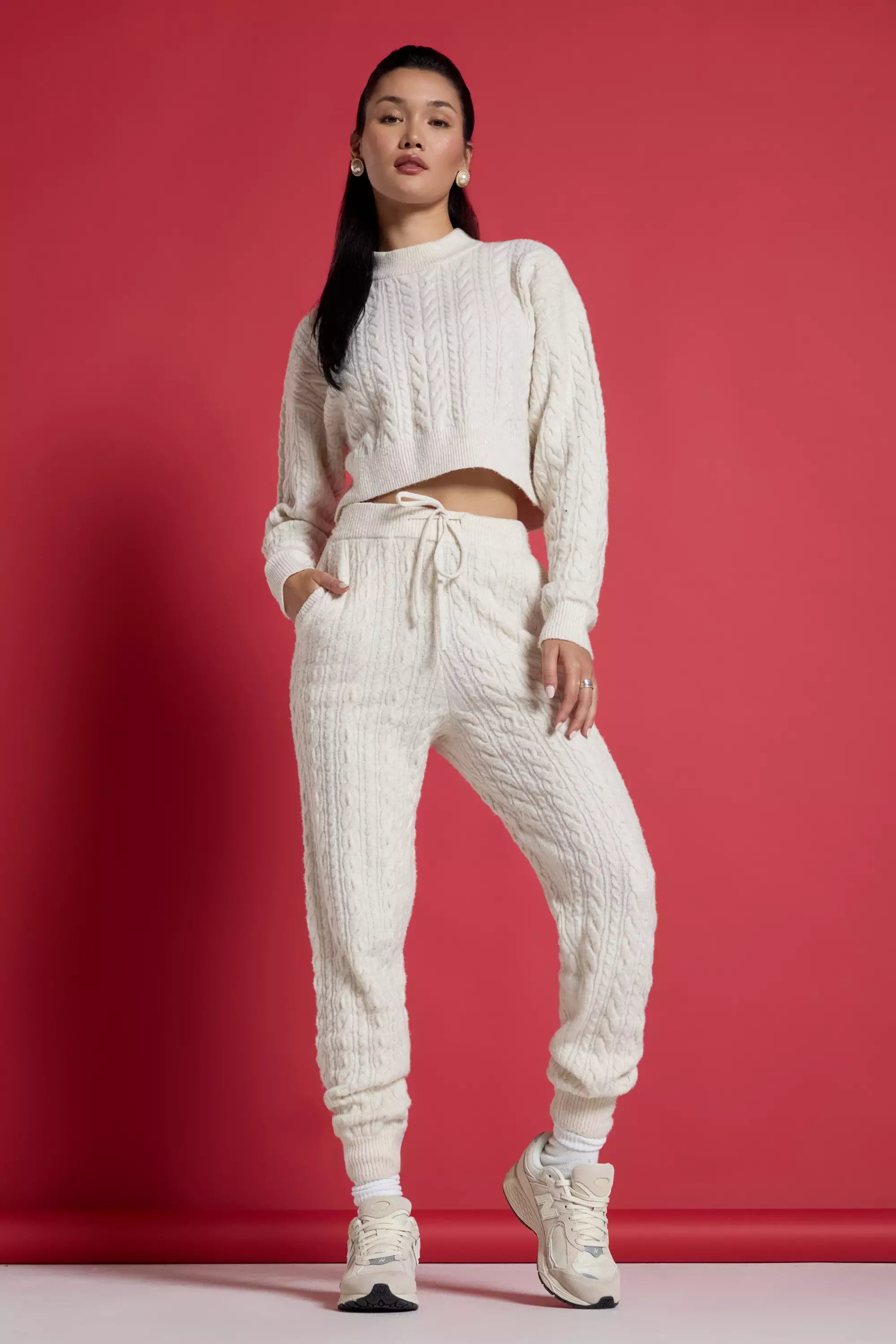 Cable Knit Jogger - Htr Birch